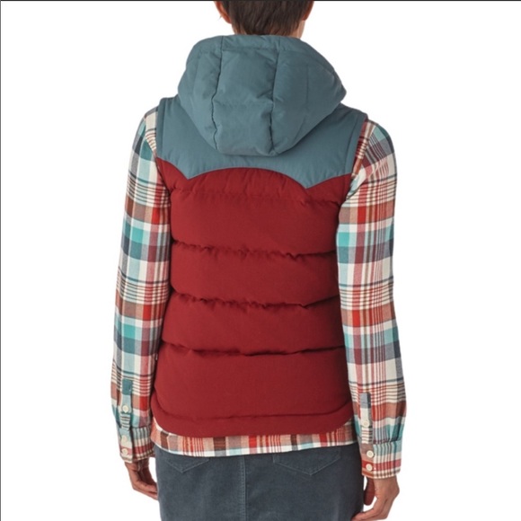Patagonia Bivy Vest Red Down Hood Puffer L RARE - Picture 3 of 16